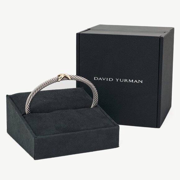 David Yurman X 925 Sterling Silver & 14k Gold Classic Cable Station Bracelet - Picture 1 of 5